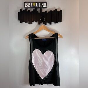 The Clas-Sic Sheer Front Heart and Sparkle Detailed Tank Top Size Medium